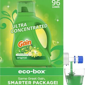 Gain Laundry Detergent Liquid Soap Eco-Box, Ultra Concentrated High Efficiency (HE), Original Scent, 96 Loads